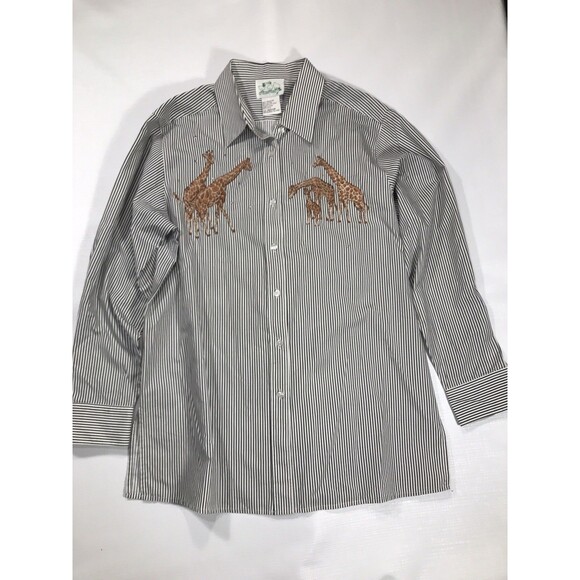 The Quacker Factory Size Medium Striped Shirt Giraffe Embroidery Rhinestones - Picture 1 of 8